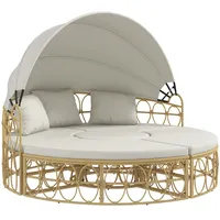 OKWISH Sonneninsel Gartenmöbel-Set aus Rattan in Cremeweiß, 4-teilig, mit ausziehbarem Dach, 178x85x66,5 cm
