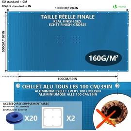 VOUNOT Poolabdeckung Rechteckig blau 5X10 m