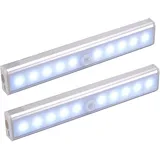 KEWUZY Bewegungsmelder Schrankleuchten mit 2 Stück 10 LED,Batterie USB Wiederaufladbar Stick-On Magnetisch Bewegungsmelder Nachtlicht,Unterbauleuchte Küche für Kleiderschrank, Treppe