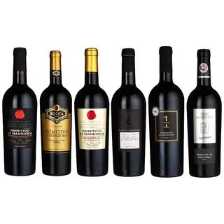 Probierpaket Primitivo di Manduria DOC Weinpaket mit italienischem Rotwein Perfektes Tasting-Set trocken (6 x 0.75 l) & Probierpaket Primitivo zum Kennenlernen(6 x 0,75 l)