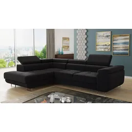 Sofnet Ecksofa Caris mit Schlaffunktion und einstellbare Kopfstützen, Wohnlandschaft mit Bettkasten, Couch, Sofa, (Schwarz Textil, 5-Sitzer, Ottomane links, L-Form,Rechteckig, 273x203 cm, Wohnzimmer, Sofas & Couches, Wohnlandschaften, Ecksofas