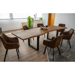 SAM® Esstisch Baumkante Akazie nougat 160 (260) x 90 cm mit Ansteckplatten BARCELONA
