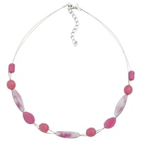 Gallay Perlenkette Drahtkette mit Glasperlen Vierkantolive weiß-rosa und sattrosa 45cm (1-tlg) rosa