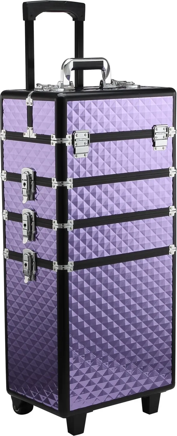 HOMCOM Professioneller Make-up-Trolley, Reise-Make-up-Koffer aus Aluminium, 2 Räder, Violett 33,5x23x76/95,5 cm   Aosom