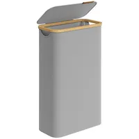 Songmics Wäschekorb, mit Deckel, 65 L, herausnehmbarer Wäschesack, Griffe aus Bambus grau 65 l | 42 cm x 70.5 cm x 22.5 cm