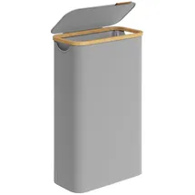 Songmics Wäschekorb, mit Deckel, 65 L, herausnehmbarer Wäschesack, Griffe aus Bambus grau 65 l | 42 cm x 70.5 cm x 22.5 cm
