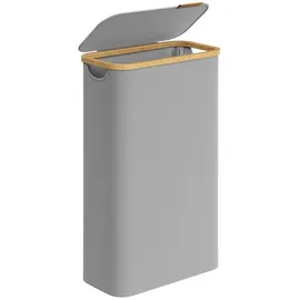 Songmics Wäschekorb, mit Deckel, 65 L, herausnehmbarer Wäschesack, Griffe aus Bambus grau 65 l | 42 cm x 70.5 cm x 22.5 cm