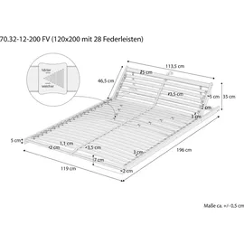 Erst-Holz Federholzrahmen Kopfteil verstellbar 120 x 200 cm