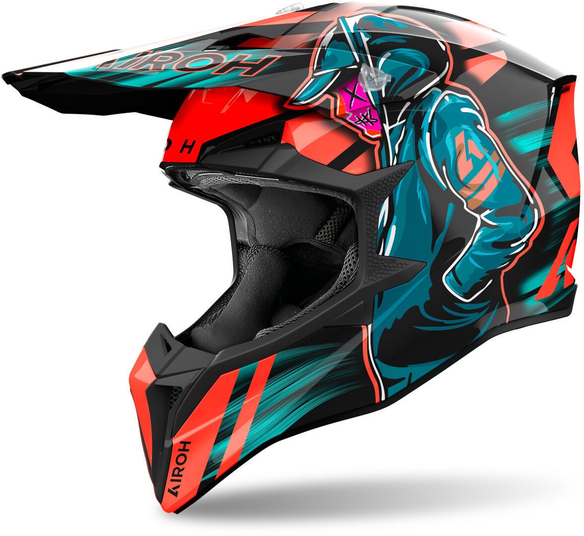 Airoh Wraaap Cyber Motorcross Helm, blauw-oranje, S Voorman