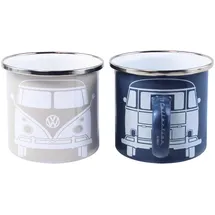 VW Collection T1 Bus Emaille Tassen-Set, 2er-set, 350ml, blau/creme