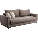 Benformato Schlafsofa ELIA, Graubraun Cord - Kunststofffüße - mit Gästebettfunktion und Bettkasten - mit Kissen