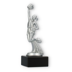 Pokal Kunststofffigur Cheerleader silbermetallic auf schwarzem Marmorsockel 19,5cm