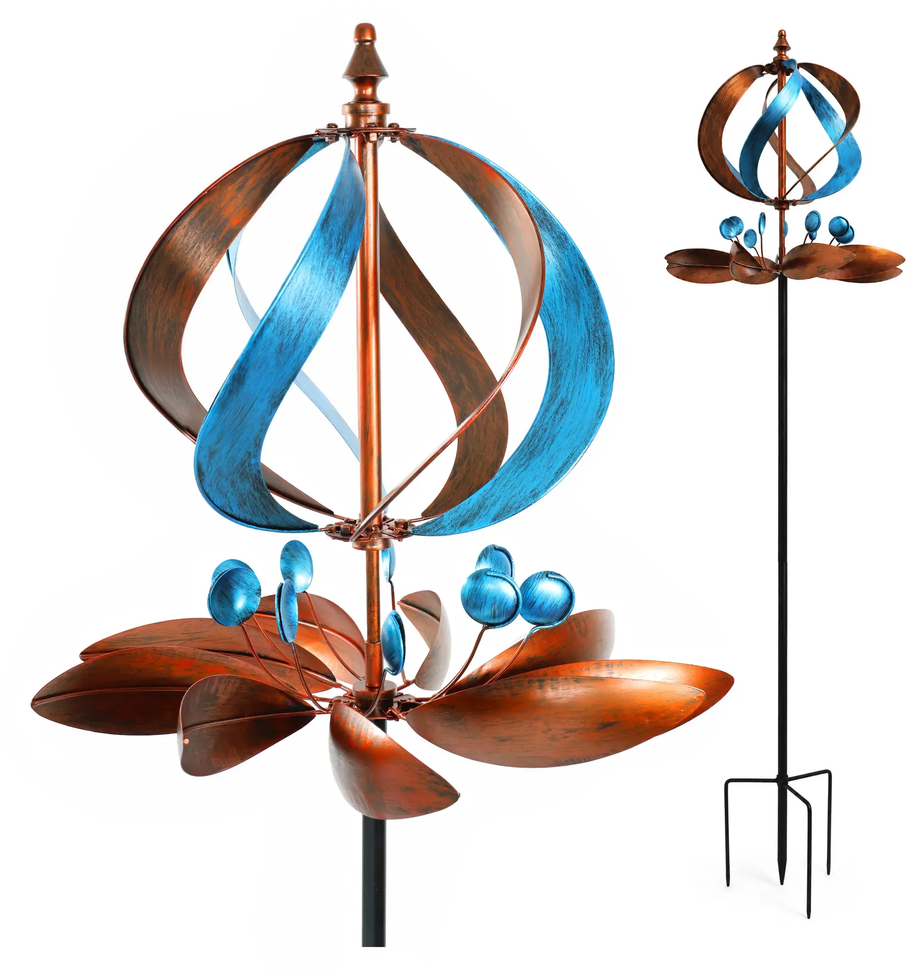 Windrad Comet Metall kupfer/blau für Garten, Terrasse, Balkon
