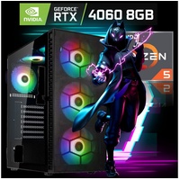 Meinpc Ghost 5600 RTX 4060 Gaming-PC (AMD Ryzen 5 5600, GeForce RTX 4060 8GB, 32 GB RAM, 1000 GB SSD, RGB-Tower, Gaming, Gamer, Windows 11 Pro, WiFi, RGB) 32 GB - 1000 GB