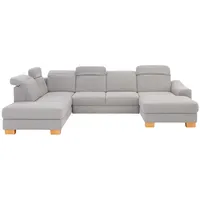 Wohnlandschaft HOME AFFAIRE "Dundee U-Form", grau, B:338cm H:86cm T:219cm, Struktur fein (100% Polyester), Struktur fein (100% Polyester), Luxus-Microfaser Lederoptik (100% Polyester), Sofas, wahlweise mit Kopfteilverstellung und zusätzlich mit Bettfunktion