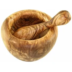 Olivenholz-erleben Mörser, (Set, 2 tlg.), Handarbeit, 38469535-0 holzfarben Ø 12 cm + Höhe 7 cm