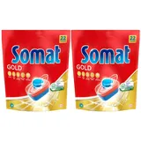 Somat Gold Spülmaschinen Tabs (2x22 Tabs), Geschirrspül Tabs für strahlend sauberes Geschirr auch bei niedrigen Temperaturen, Extra-Kraft gegen Eingebranntes