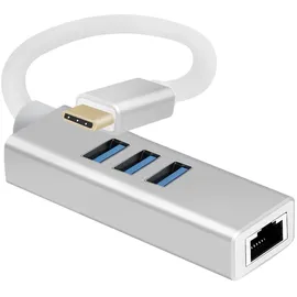 helos HUB, USB 3.1 Type-CTMSt./3x USB + RJ45 Gigabit Ethernet, PREMIUM silber