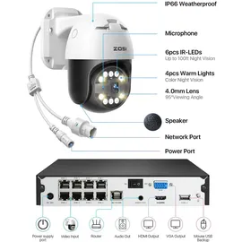 ZOSI 5MP PoE Überwachungskamera Set Aussen, 4X 355°/140° Schwenkbar IP Dome Kamera und 8CH 4K PoE NVR mit 2TB HDD, 2-Wege-Audio, Ton- und Lichtalarm