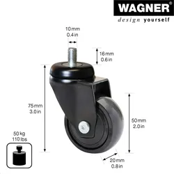 WAGNER 360° - 3C Design-Lenkrolle - Ø 50 mm, soft, Kugellager, Gewindestift 10x16 mm, schwarz, Tragkraft 50 kg- 01225266