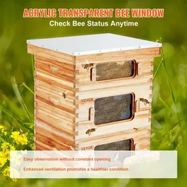 Vevor Bienenstock, Zander Beute für 30 Rahmen, mit Bienenwachs beschichtetes Holz, 2 tiefe + 1 mittelgroßer Bienenkasten, Langstroth-Bienenstock-...
