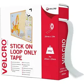 VELCRO Brand VELCRO Marke | Klettband zum Aufkleben (nur Schlaufen-Seite) | Nach Bedarf zuschneidbares starkes Klettband (nur Schlaufen-Seite) mit Selbstklebender Haftung | Weiß | 20 mm x 10 m
