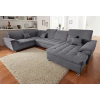 Wohnlandschaft DOMO COLLECTION "Franzi wahlweise mit Kopfteilverstellung Bettfunktion, Bettkasten" Sofas Gr. B/H/T: 352cm x 80cm x 214cm, Chenille, Recamiere rechts, mit Bettfunktion-mit Bettkasten-mit Kopfteilverstellung, grau (dunkelgrau) im XXL-Format BTH: 35221480 cm, Steppung Sitz, U-Form