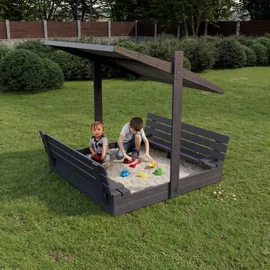 QLS Sandkasten 150 cm mit Sitzbank und grauem Dach