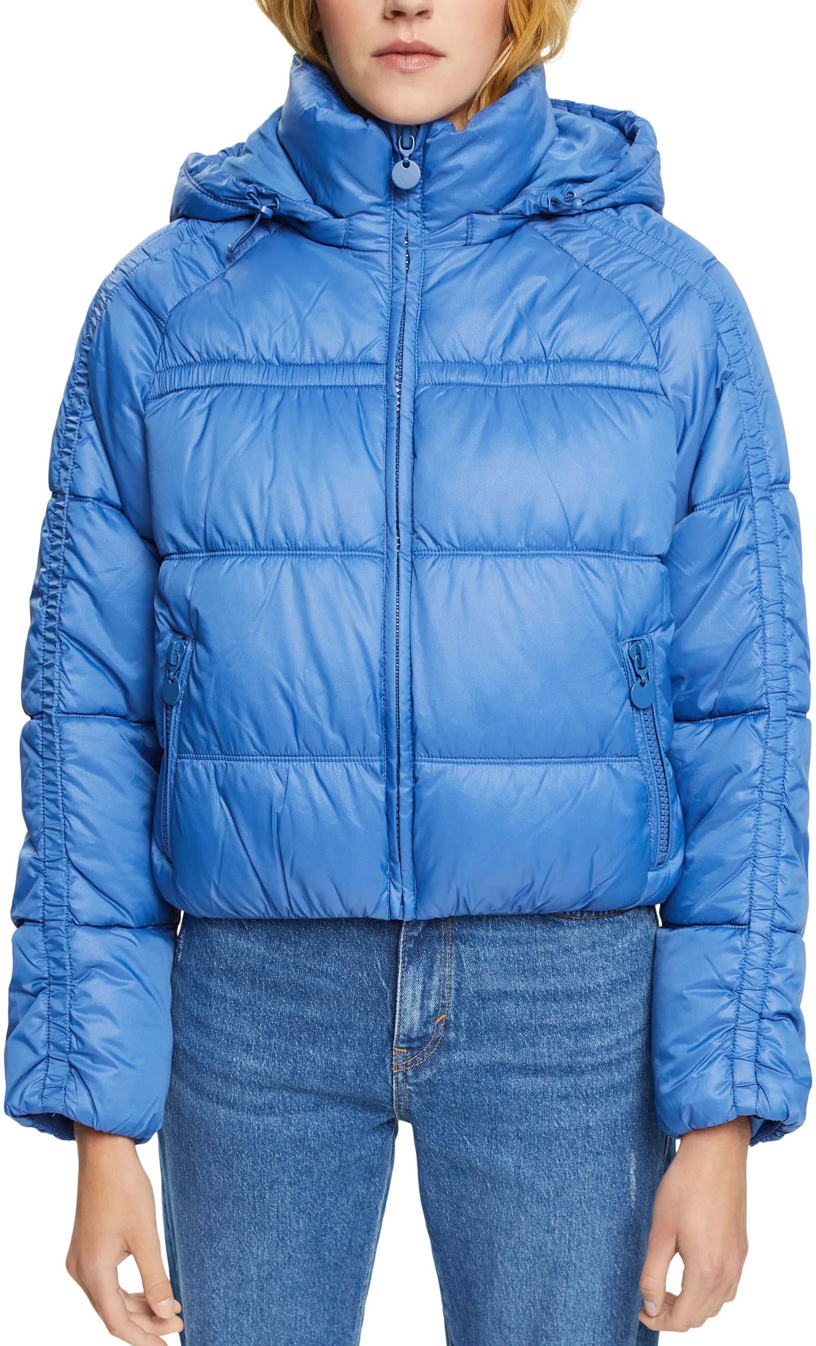 Steppjacke EDC BY ESPRIT Gr. XL (42), blau Damen Jacken Kurze mit gesmokten Partien