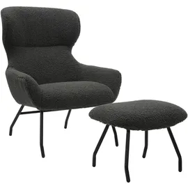 SalesFever Sessel mit Hocker Teddyfell 79 x 103 x 82 cm anthrazit
