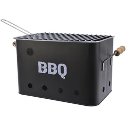 Mini Box Grill - Kohlegrill - H√∂he 21cm - inkl. Grillrost - Holztragegriffe - Metall - schwarz