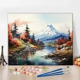 Japan Mt. Fuji Landschaft Malen nach Zahlen für Erwachsene Anfänger Aquarellmalerei Malen nach Zahlen Kits DIY Acrylmalerei für Kinder Malen nach Zahlen Malen nach Zahlen Kunsthandwerk, 16 x20 Inch