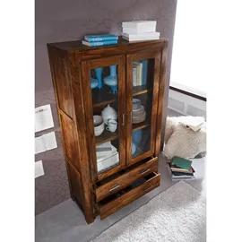 Massivmoebel24 Vitrine Sheesham 100 x 45 x 180 cm Braun