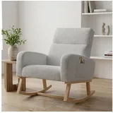 BELUPAI Schaukelstuhl Polster Schaukelsessel (Set, 1 St), mit Massivholzfüßen,für Schlafzimmer,2 Seitentaschen,Teddy,Hellgrau grau