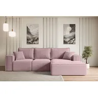 altdecor Ecksofa Cord mit Schlaffunktion und Bettkasten 2-Sitzer Rosa