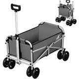 WOLTU Bollerwagen faltbar, Handwagen Transportwagen klappbar, Gartenwagen Strandwagen mit Bremsen Doppelrädern, Trolley für Garten Strand Camping, 80 kg belastbar, Dunkelgrau