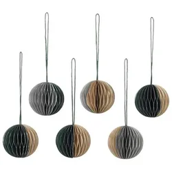 Broste Copenhagen Weihnachtsschmuck Ball Papier 6tlg. Set beige/grün