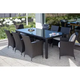 Beliani Gartenmöbel Set Braun 8-Sitzer 220 x 90 cm aus Polyrattan mit Auflagen Klassisches Design - Braun/Weiß