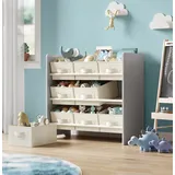 Songmics Kinderregal mit 9 Aufbewahrungsboxen aus Vliesstoff, taubengrau