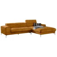 Ecksofa W.SCHILLIG "piedroo, Designsofa mit tollem Sitzkomfort, bequem und elegant, L-Form", gelb (brandy s37), B:303cm H:70cm T:193cm, Stoff S37 (100% Polyester): Luxus-Microfaser in Lederoptik, Sofas, Kopfteilverstellung, wahlweise mit Sitztiefenverstellung, Breite 303cm