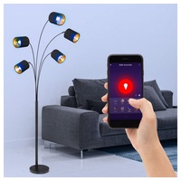 ETC Shop Smart Steh Lampe Steuerbar per Handy App Sprache Textil Stand Leuchte beweglich Dimmer im Set inkl. RGB LED Leuchtmittel