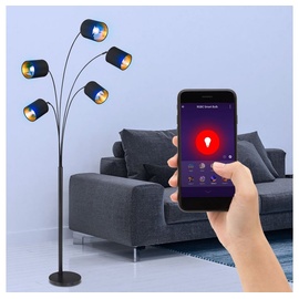 ETC Shop Smart Steh Lampe Steuerbar per Handy App Sprache Textil Stand Leuchte beweglich Dimmer im Set inkl. RGB LED Leuchtmittel