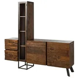 MASSIVMOEBEL24.DE Wohnwand Akazie / Altholz 193x38x185 braun lackiert Sevilla 07