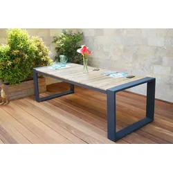 OUTFLEXX Kona Esstisch, dark grey/natur, Alu/recyceltes Teak, 240x100x76cm, rustikal gebürstet, U-Gestell, FSC®-zertifiziertes Produkt