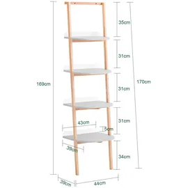SoBuy Leiterregal mit 4 Ebenen Bücherregal Grau Natur, Holzwerkstoff, Holz, Buche, 44x169x39 cm, Wohnzimmer, Regale, Bücherregale