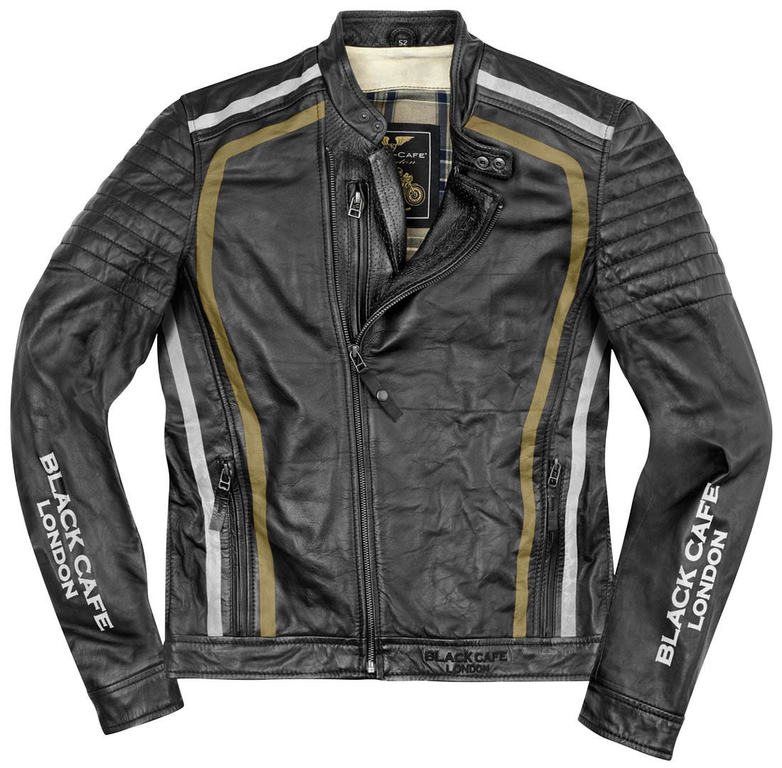 Black-Cafe London Seoul Motorfiets lederen jas, zwart-wit-goud, 58