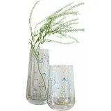 Loberon Vase 2er Set Nervila, Zwei Größen, Handbemalt mit Unterschiedlichen Blumenmotiven, Mundgeblasen, Blumenvase, Dekoration, Glas, klar/bunt