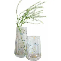 Loberon Vase 2er Set Nervila, Zwei Größen, Handbemalt mit Unterschiedlichen Blumenmotiven, Mundgeblasen, Blumenvase, Dekoration, Glas, klar/bunt