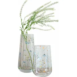 Loberon Vase 2er Set Nervila, Zwei Größen, Handbemalt mit Unterschiedlichen Blumenmotiven, Mundgeblasen, Blumenvase, Dekoration, Glas, klar/bunt