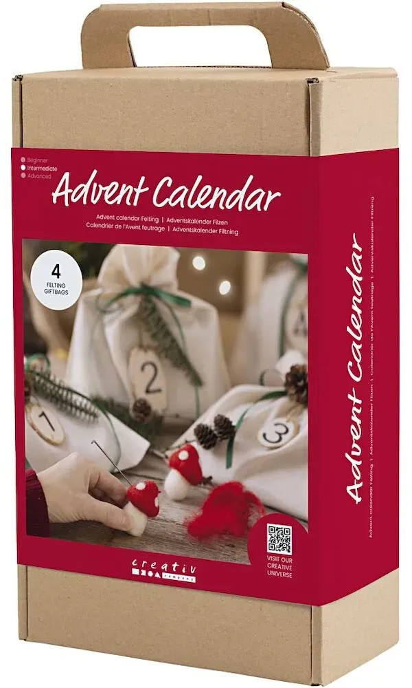 Adventskalender Filzset Kinder 4 Projekte aus bunter Filzwolle - ab 5 Jahren, inkl. Filznadeln, Videoanleitung - Creativ Company